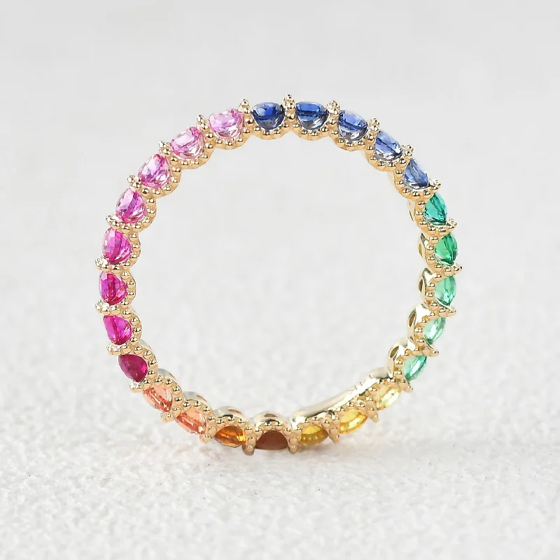 Rings featuring pearls for classic finger grace -Rainbow Lab Sapphire Gemstone Full Eternity Cluster Stacking Ring