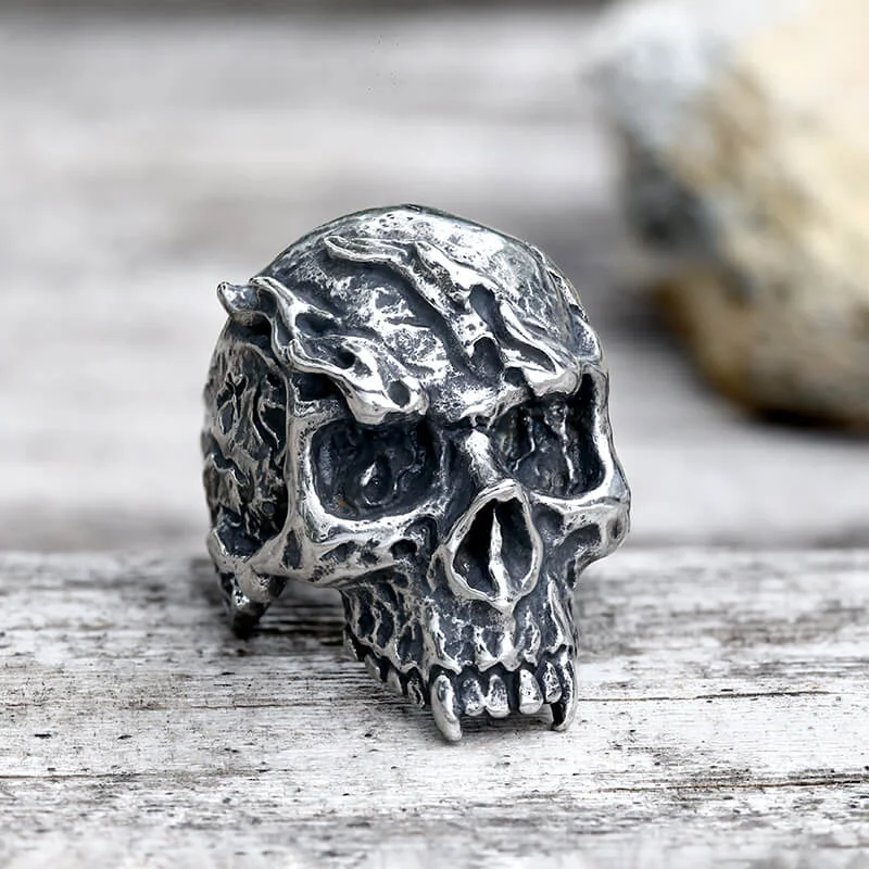 Sculpted rings with carved bands for art -Rise From Ashes Stainless Steel Skull Ring