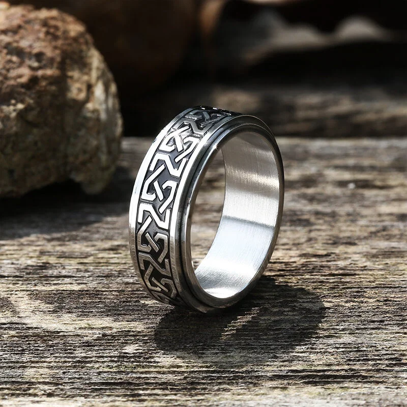 Woven rings with twisted bands for finger art -Celtic Knot Stainless Steel Viking Spinner Ring