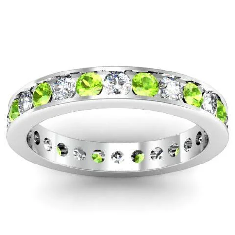 Diamond Rings with Side Stones for Added Detail-Round Peridot and Diamond Eternity Ring in Channel Setting