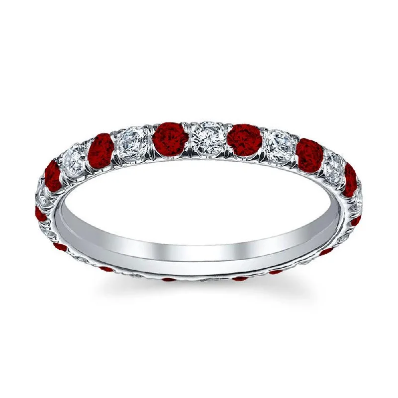 Silver Diamond Rings for Classic Look-Ruby and Diamond Eternity Band with U-Pave Setting