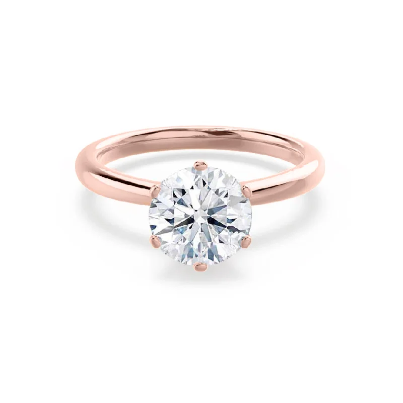 Asscher Cut Diamond Rings for Unique Style-SERENITY - Round Natural Diamond 18k Rose Gold Solitaire Ring