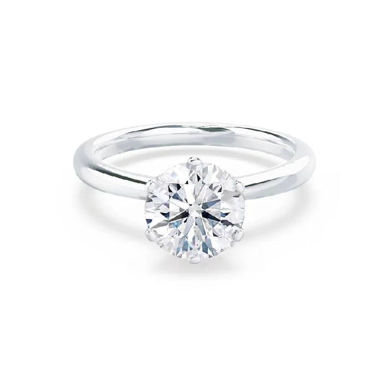 Engraved Diamond Rings for Special Message-SERENITY - Round Natural Diamond 18k White Gold Solitaire Ring