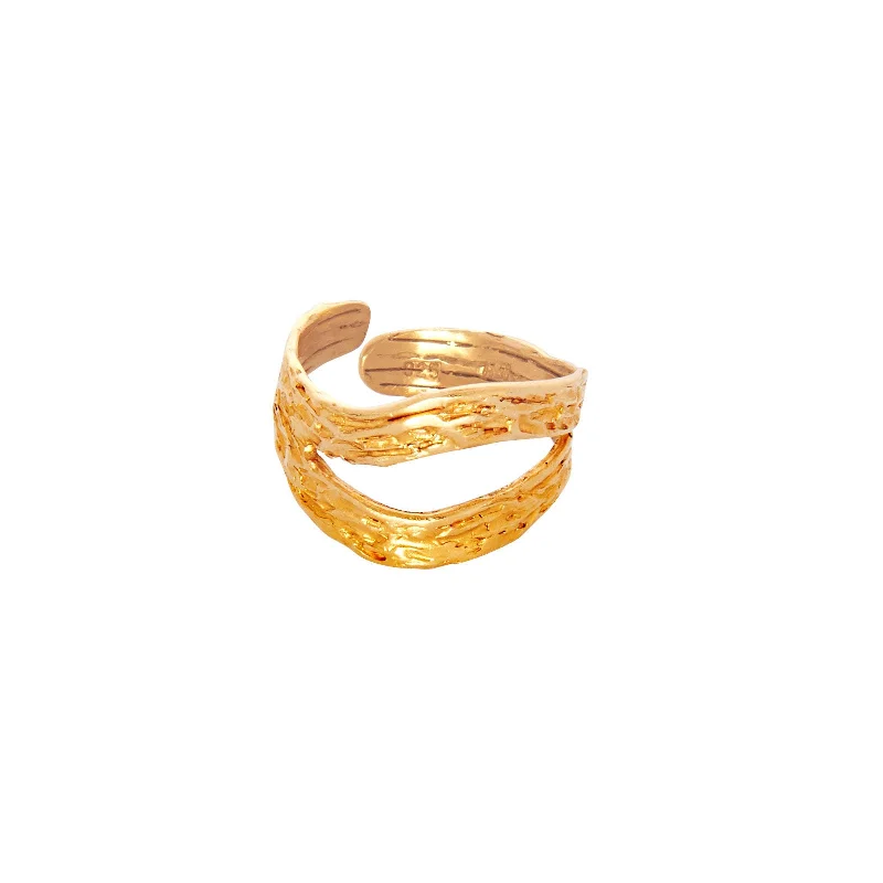 Heart rings with gem shapes for love -Wave Double Ring Gold Plated