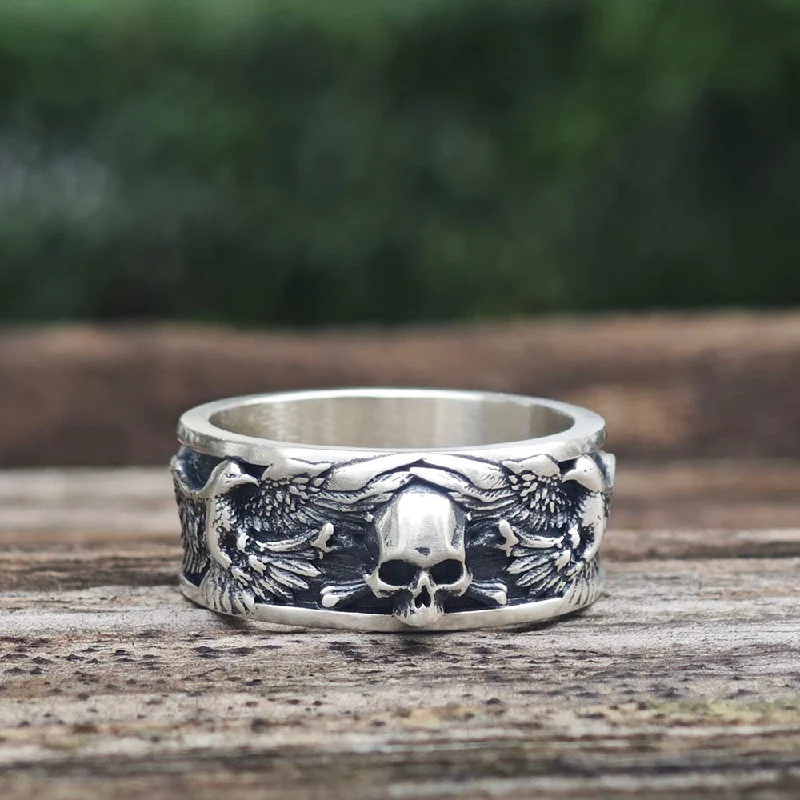 Matte rings with smooth finish for sleekness -Skull Double Eagle Sterling Silver Ring