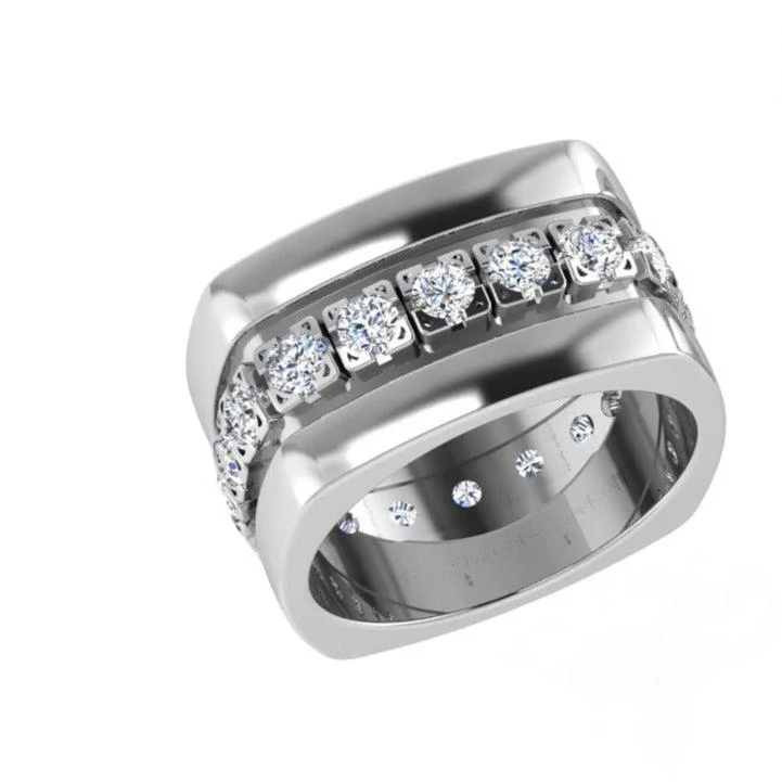 Diamond Rings for Valentine's Day-Square shaped Mens Diamond Wide Band Ring 1.47 ct