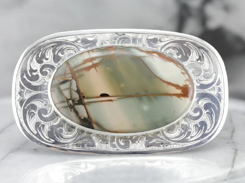 Quartz brooches and pins with clear stone elegance -Sterling Silver American Jasper Brooch