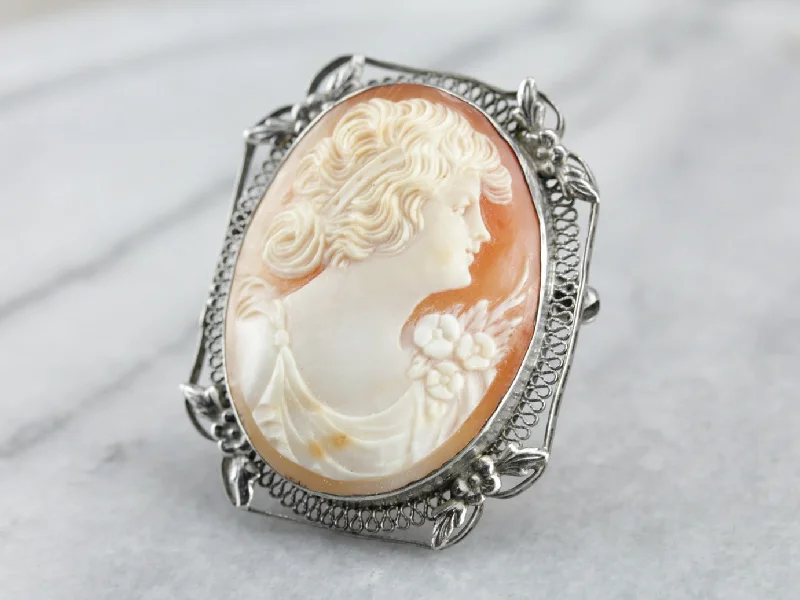 Brooches and pins featuring citrine for golden warmth -Sterling Silver Cameo Brooch