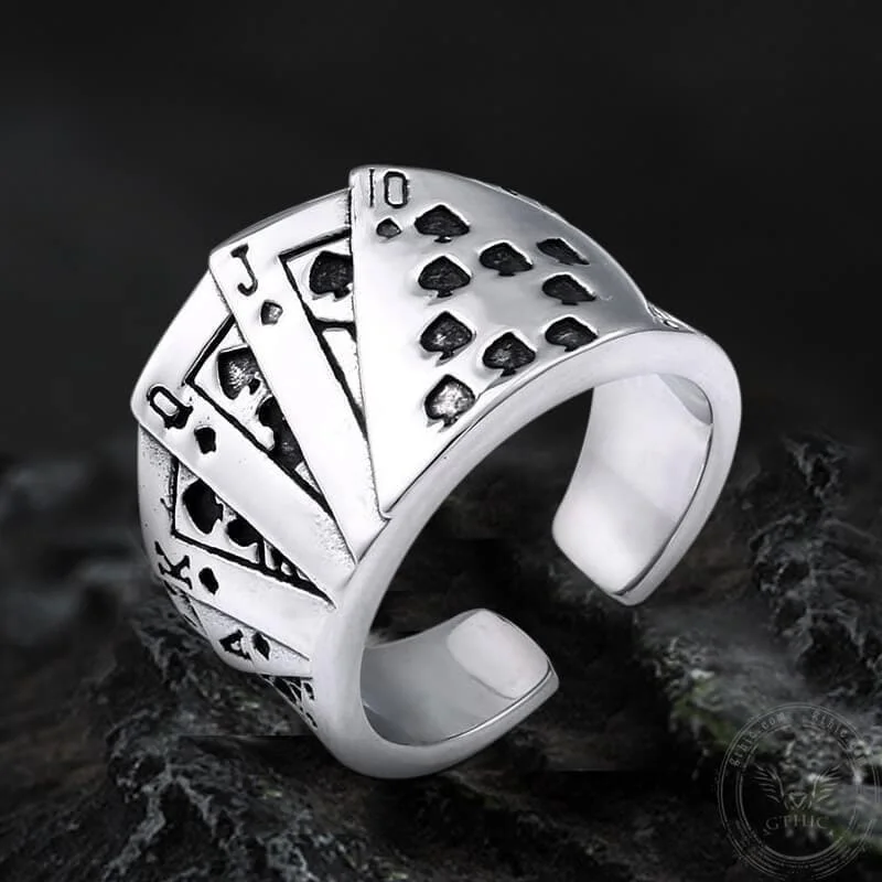 Silver rings offering affordable sparkle for fingers -Straight Flush Poker Cards Stainless Steel Ring