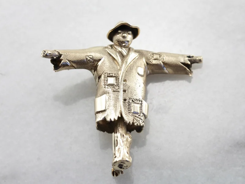 Brooches and pins perfect for weddings with gems -Sweet Scarecrow Brooch in Yellow Gold