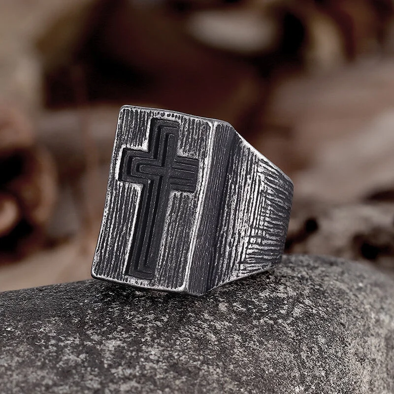 Rings crafted with eco-friendly stones for sustainability -The Gate of Heaven Stainless Steel Cross Ring