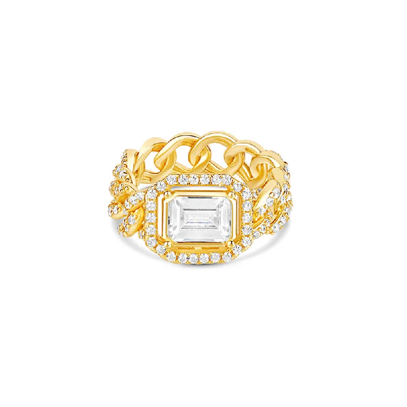 Rings featuring agate for banded gem beauty -THE HALO COLORED STONE CUBAN LINK CHAIN RING (CHAPTER II BY GREG YÜNA X THE M JEWELERS)