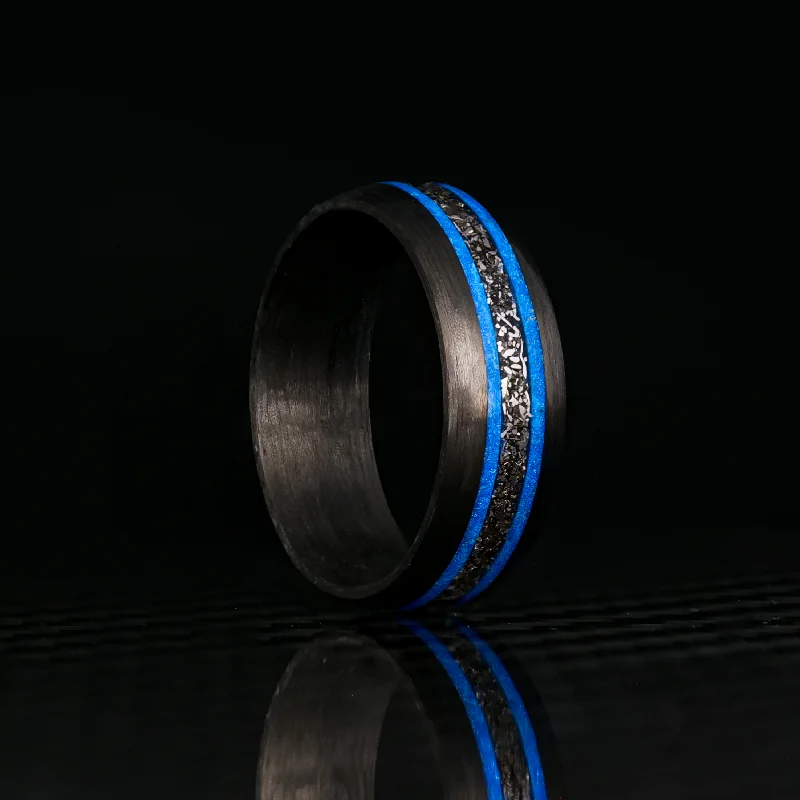 Rings featuring labradorite for mystic gem hues -The Hyper Glowstone Ring | Carbon Fiber with Bugatti Wheel Shavings | Striped Edition