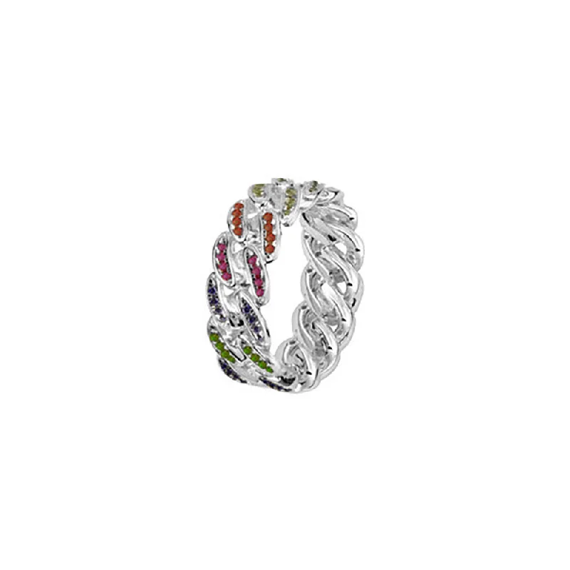 Sculpted rings with carved bands for art -THE RAINBOW CUBAN LINK RING