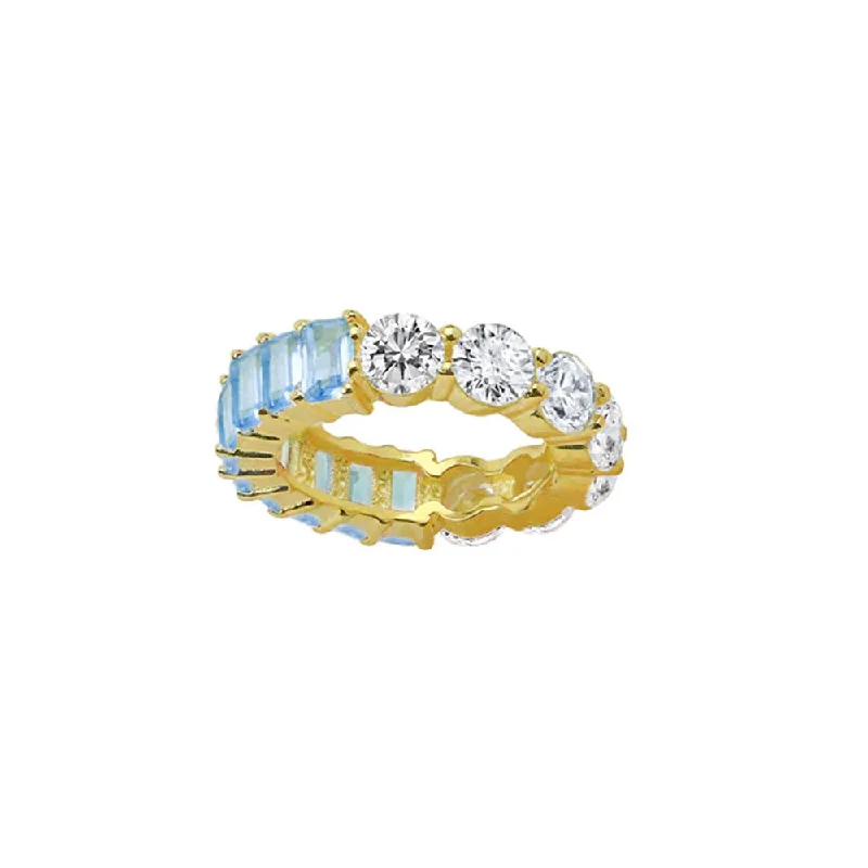 Rings featuring jade for calm green shine -THE ROUND STONE AQUAMARINE EMERALD CUT ETERNITY BAND