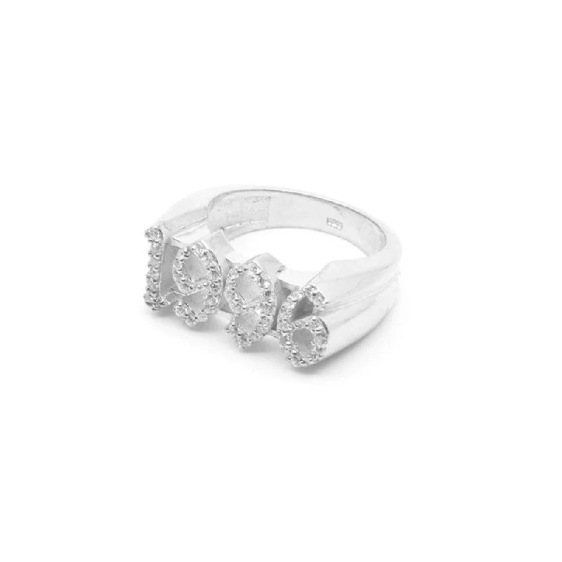 Cool rings with trendy designs for youth -The Silver Old English Iced Year Ring