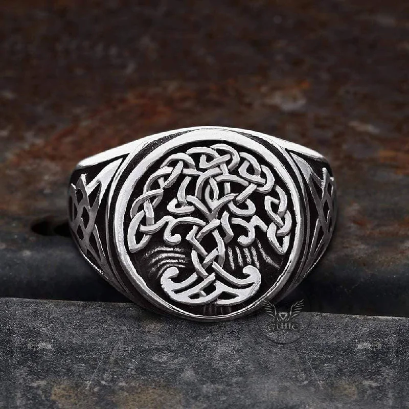 Thick rings designed for striking finger looks -Tree of Life Celtics Stainless Steel Viking Ring