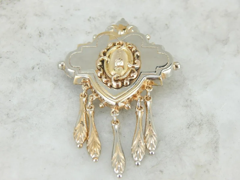 Brooches and pins perfect for casual accessory wear -Victorian Gold Fill Brooch with Monogramed Center