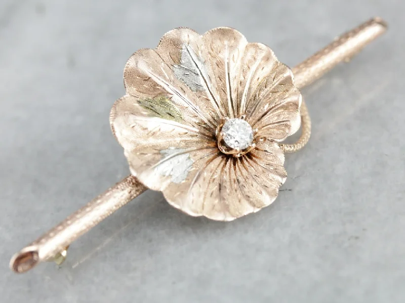 Brooches and pins perfect for holidays with gems -Vintage Diamond Lily Pad Brooch