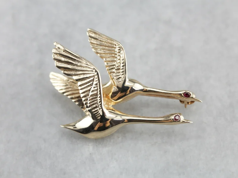 Layered brooches and pins perfect for outfit stacking -Vintage Golden Geese Brooch