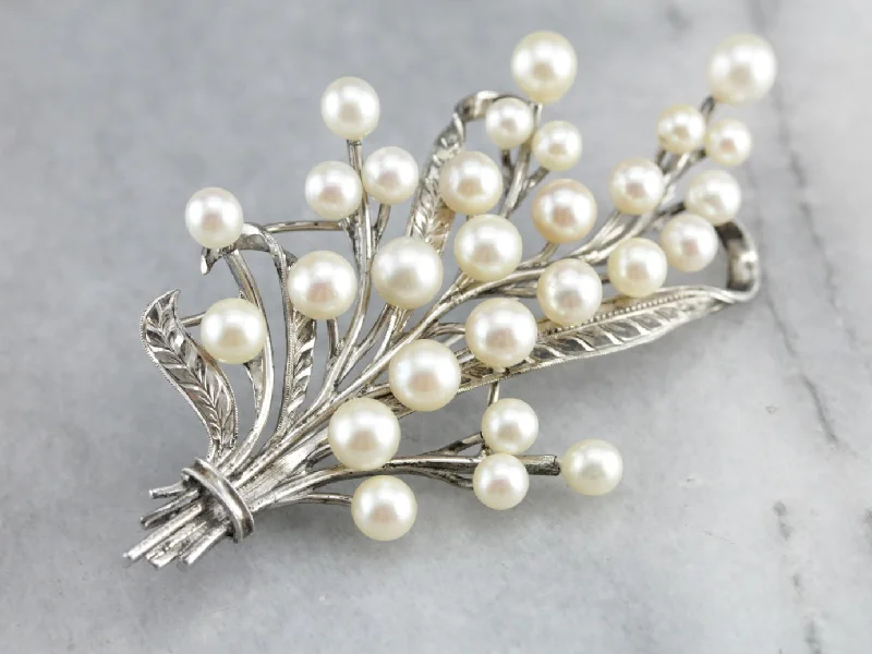 Brooches and pins with emerald for green luxe -Vintage Lilly of the Valley Pearl Brooch