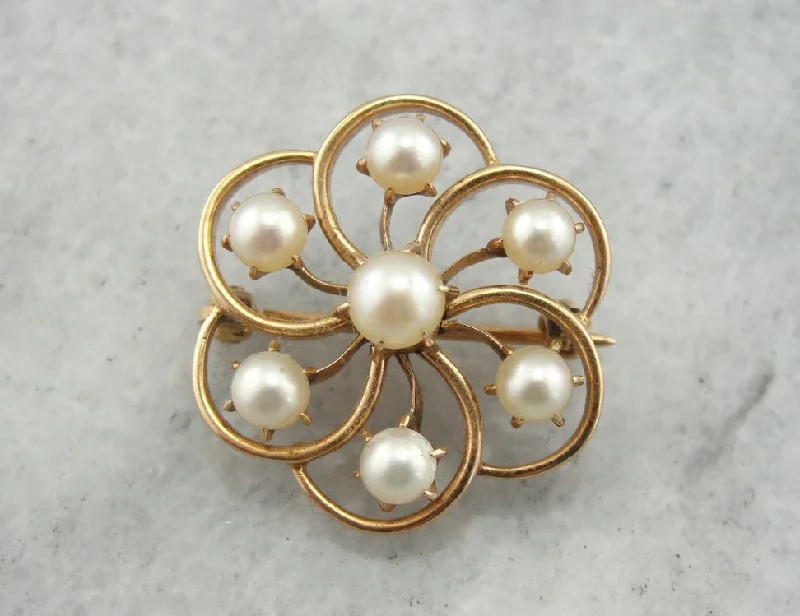 Handmade brooches and pins with artisanal stone beauty -Vintage Pearl Brooch with Floral Design