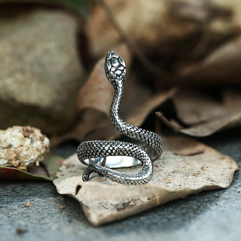 Rings featuring malachite for green gem swirls -Vintage Snake Stainless Steel Ring