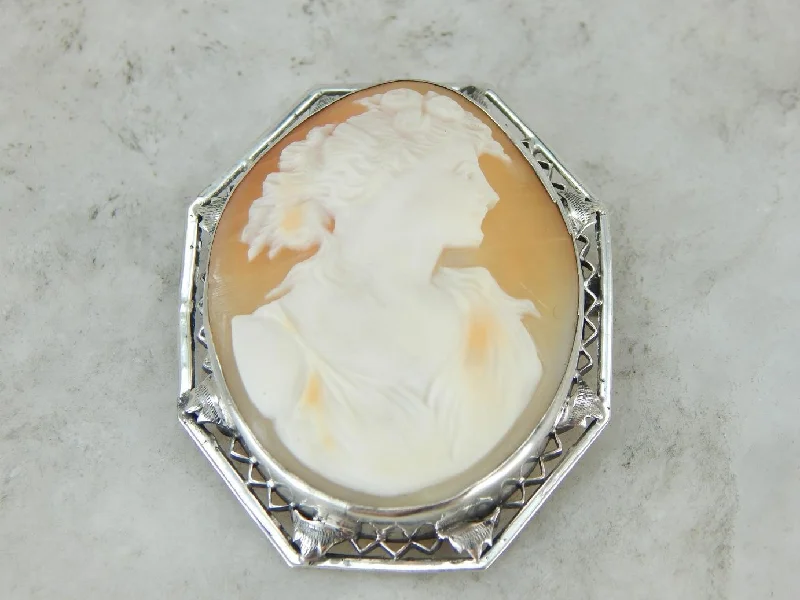 Layered brooches and pins perfect for outfit stacking -Vintage Sterling Silver Cameo Brooch