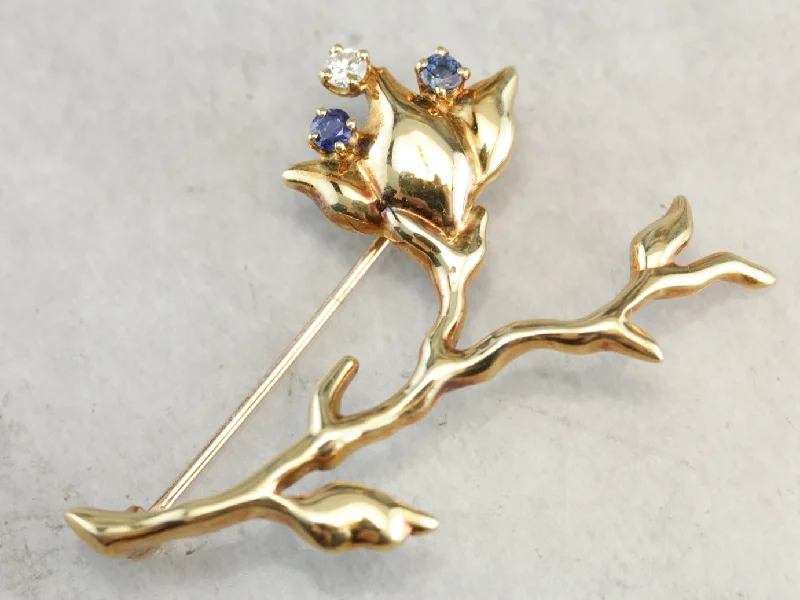 Brooches and pins featuring topaz for blue shine -Vintage Tiffany and Company Flower Brooch