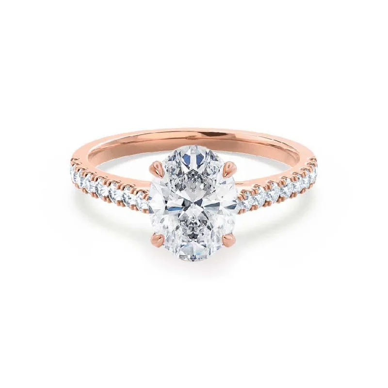 Diamond Rings for Kids' Delight-VIOLA - Oval Natural Diamond 18k Rose Gold Shoulder Set