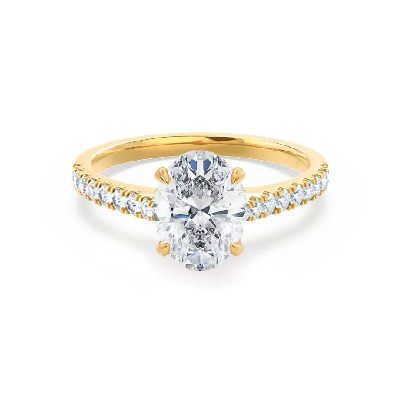 Diamond Rings for Bookworms' Taste-VIOLA - Oval Natural Diamond 18k Yellow Gold Shoulder Set