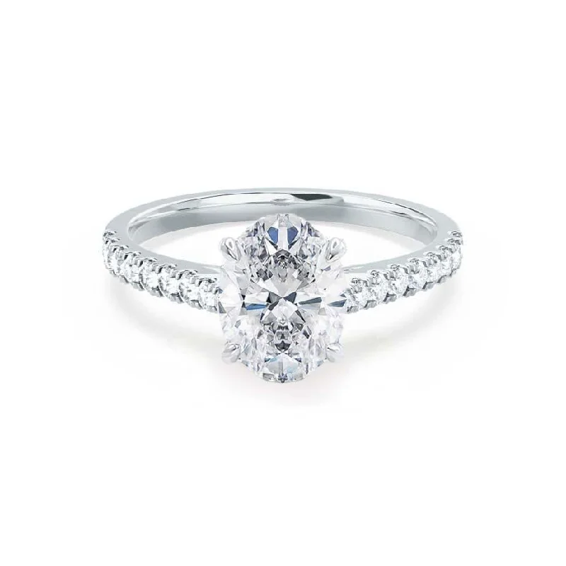 Diamond Rings with Sapphire Pairing for Brilliance-VIOLA - Oval Natural Diamond Platinum Shoulder Set