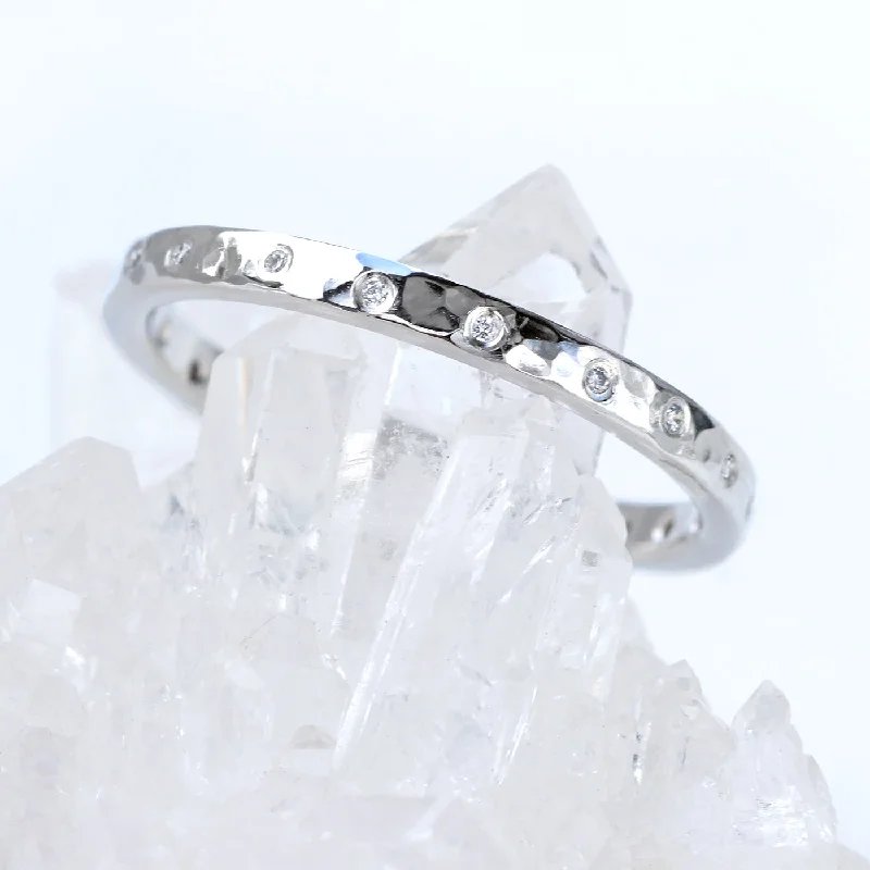 Diamond Rings with Side Stones for Added Detail-Slim Hammered 20 Diamond White Gold Eternity Ring