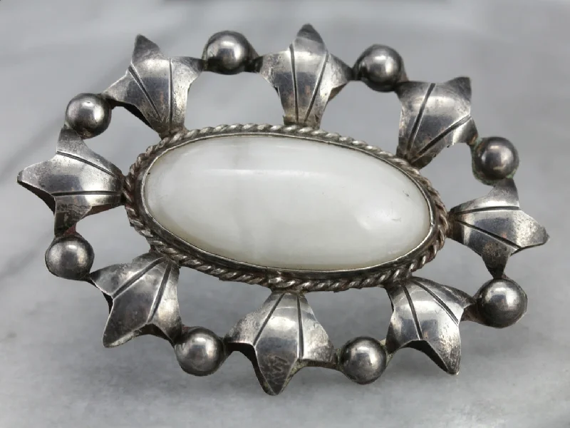 Brooches and pins perfect for thoughtful gift ideas -White Marble Mexican Silver Brooch