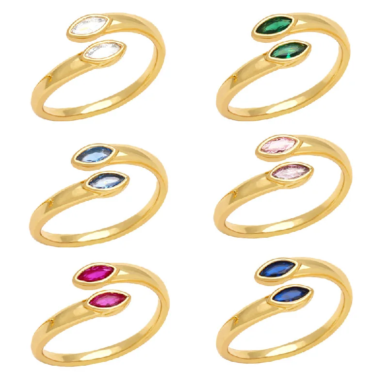 Rings made with lab-grown stones for ethics -Wholesale Adjustable Color Zircon Gold Plated Copper Ring