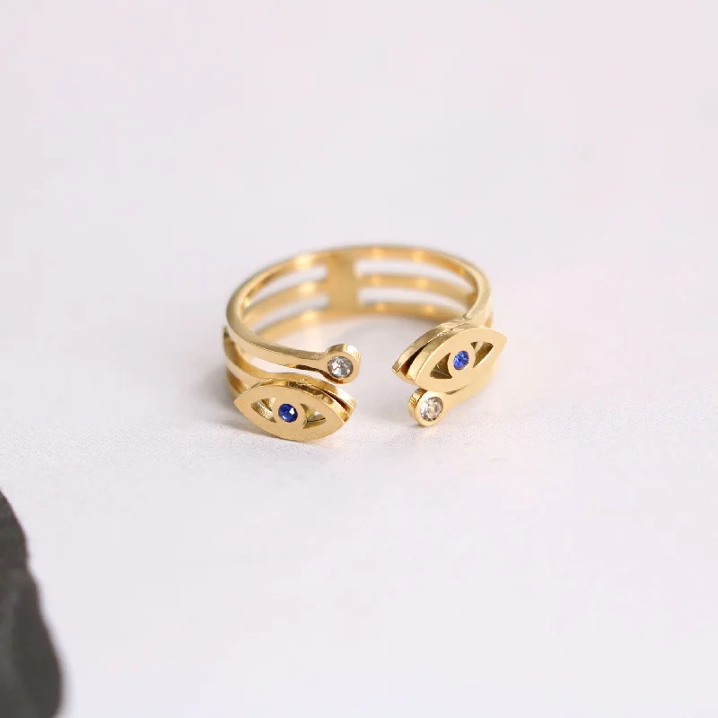 Wild rings with raw gemstone beauty -Wholesale Devil's Eye Titanium Steel 18K Gold Plated Ring