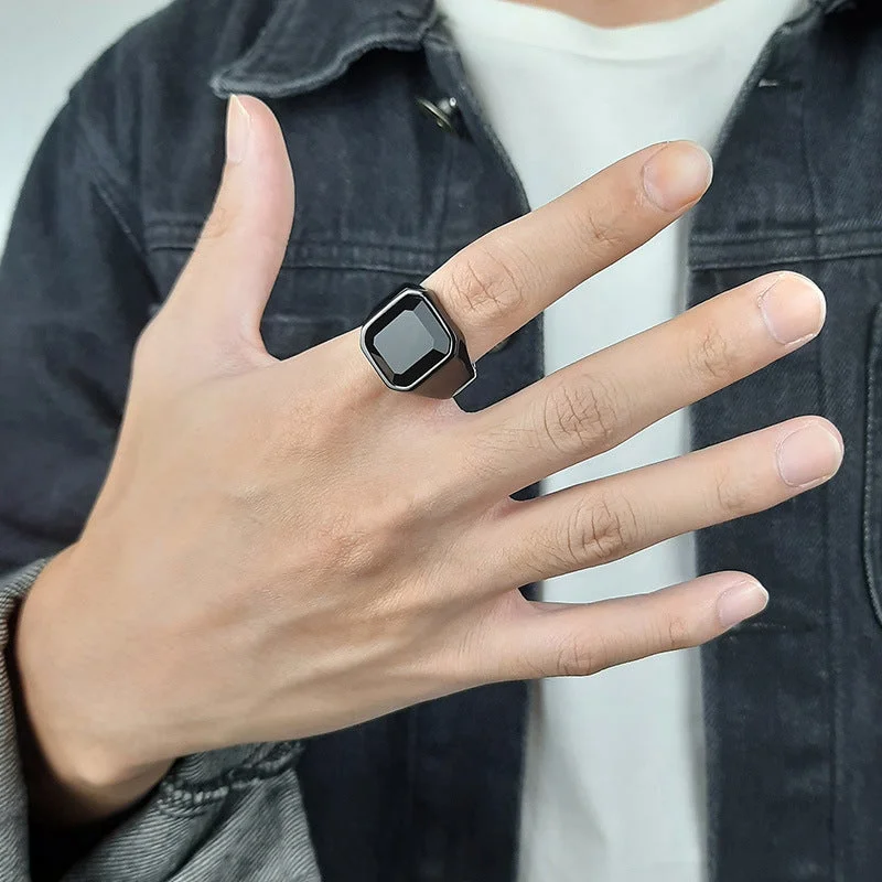 Minimal rings ideal for subtle daily finger shine -Wholesale Stainless Steel Black Onyx Rings