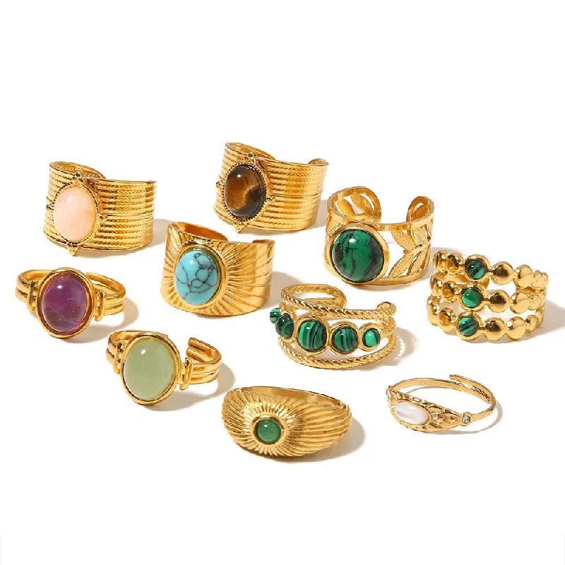 Rings perfect for teens with bold gems -Wholesale Stainless Steel Gold-plated Irregular Gemstone Open Ring