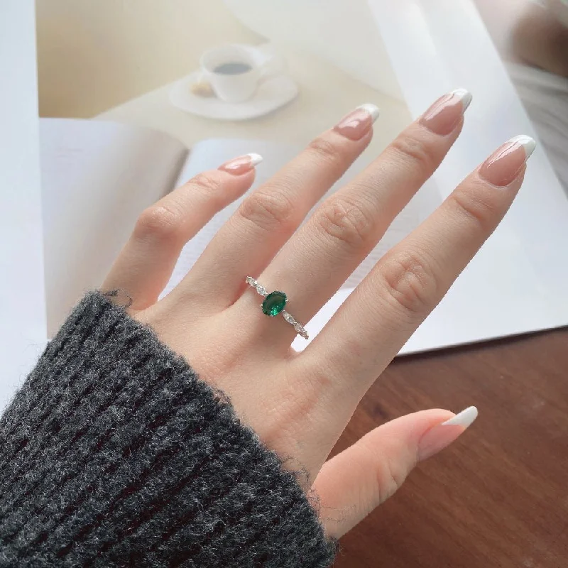 Rings featuring adjustable bands for perfect fit -Wholesale Sterling Silver Emerald Zircon Ring