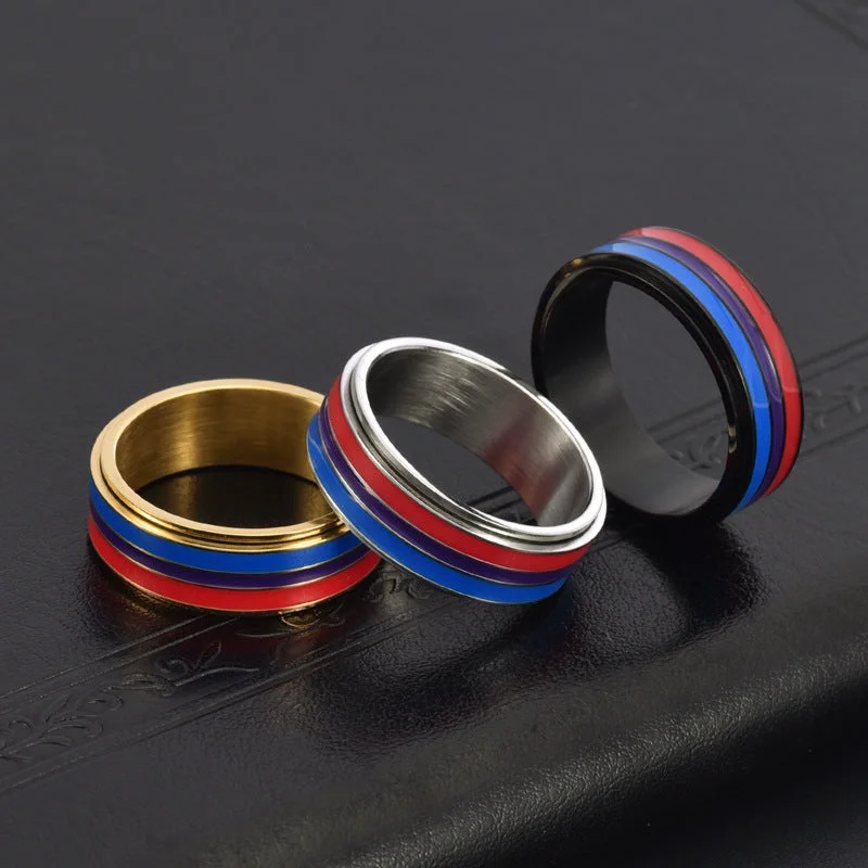 Secure rings with set stones for safety -Wholesale Titanium Steel Rainbow Gay Rotatable Ring