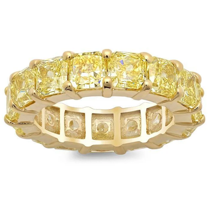 Diamond Rings for Kids' Delight-8.00 cttw Radiant Cut Shared Prong Yellow Diamond Eternity Band