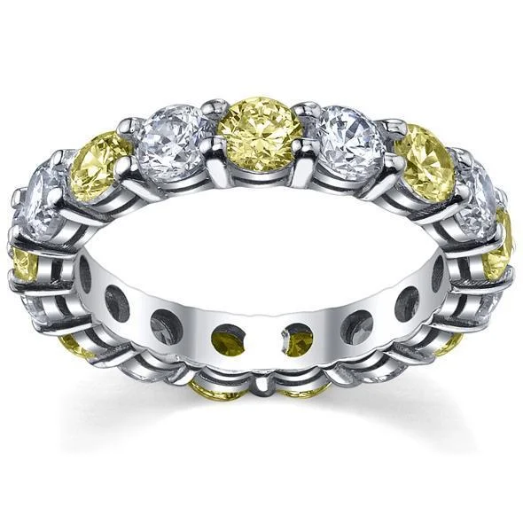 Diamond Rings for Pet Lovers' Gift-Yellow Sapphire and Diamond Eternity Ring