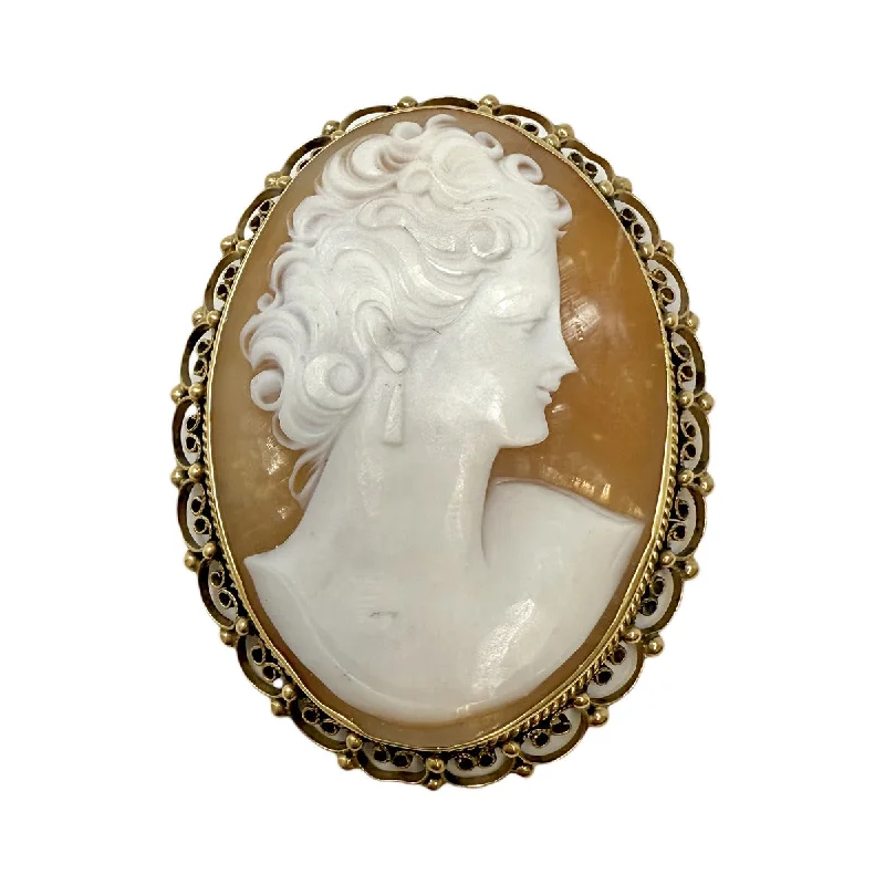 Gothic brooches and pins with dark stone vibes -14K Gold Cameo Pin/Pendant