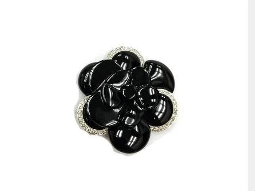 Soft brooches and pins with rose-cut stones -18KW ONYX DIAMOND PEND/PIN