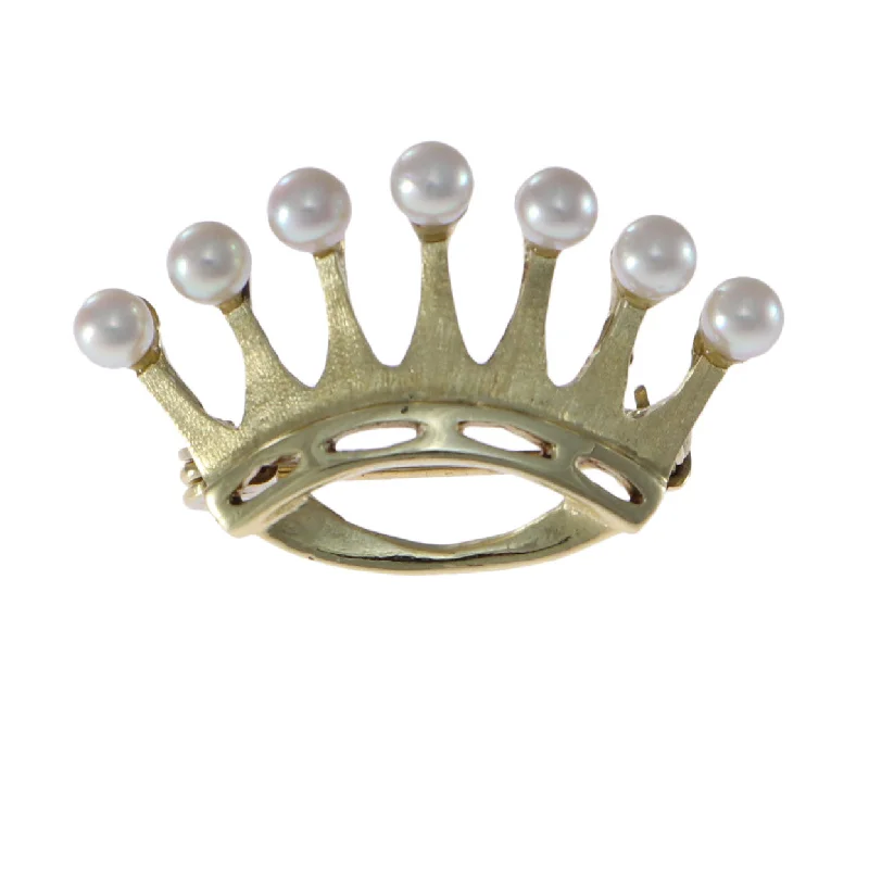 Vintage brooches and pins with ornate stone details -1950s Pearl Crown Brooch Pin Solid 14k Yellow Gold Vintage Estate 2.8g