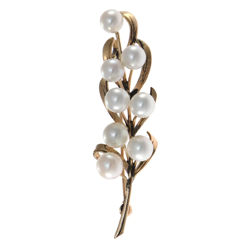 Glam brooches and pins perfect for evening sparkle -Pearl Nature Tree Leaf Antique Art Deco Brooch Pin Solid 14k Yellow Gold 4.7g