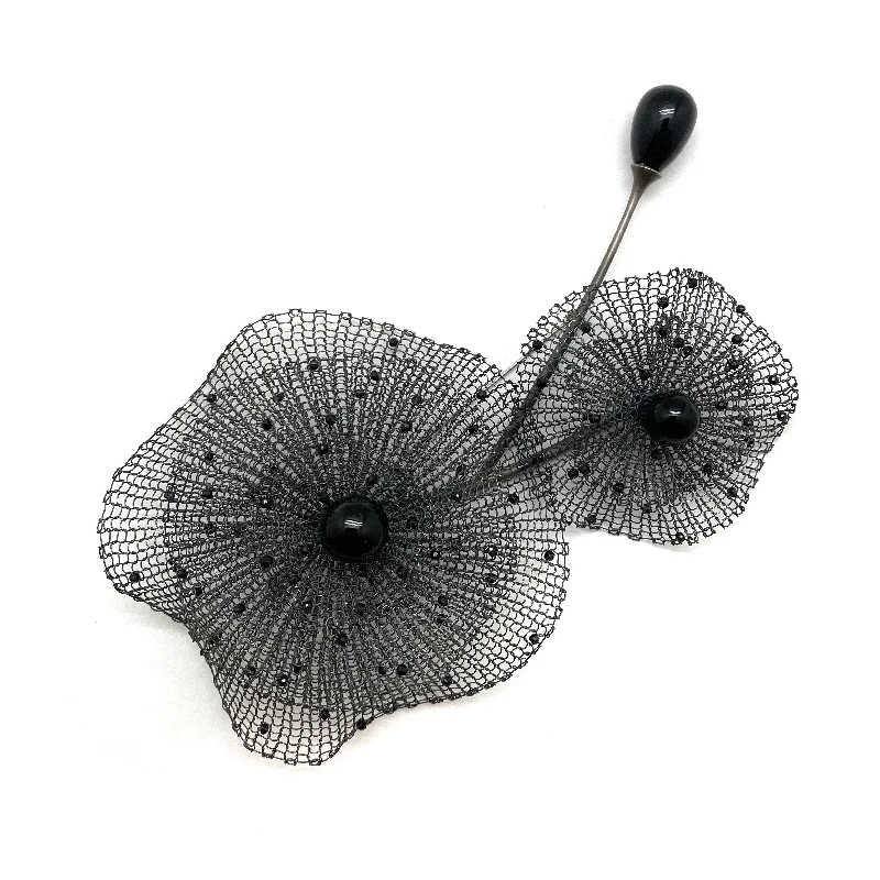 Brooches and pins perfect for thoughtful gift ideas -Black Spinel and Onyx Crochet Pin