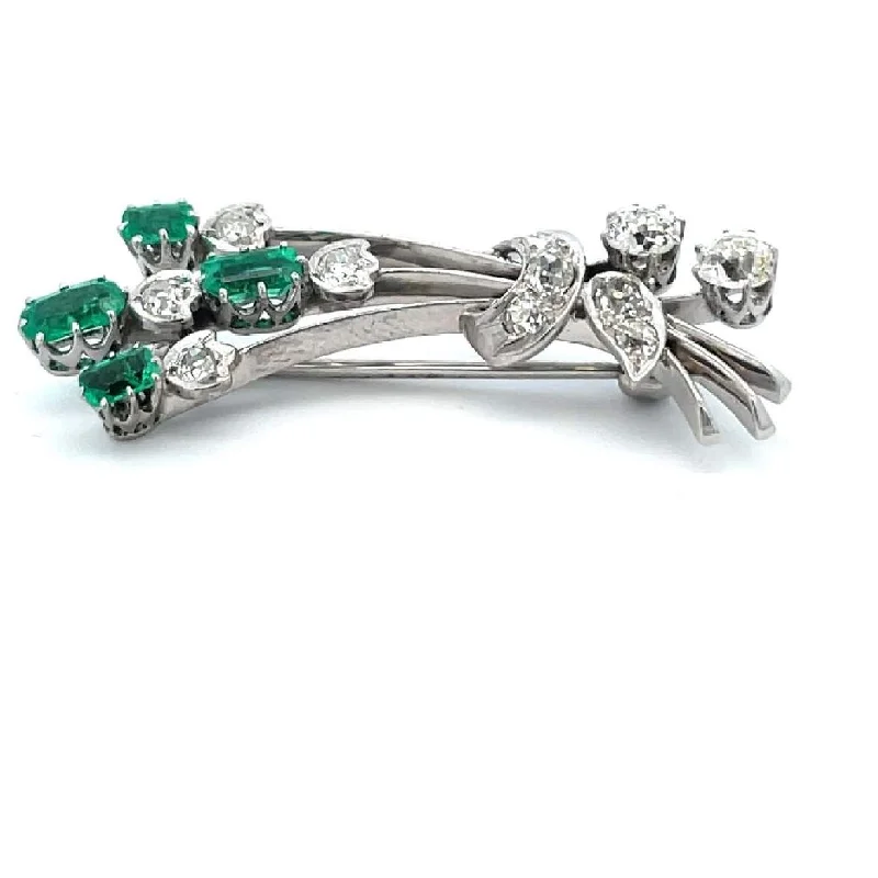 Trendy brooches and pins with modern stone shapes -Emerald And Diamond Pin