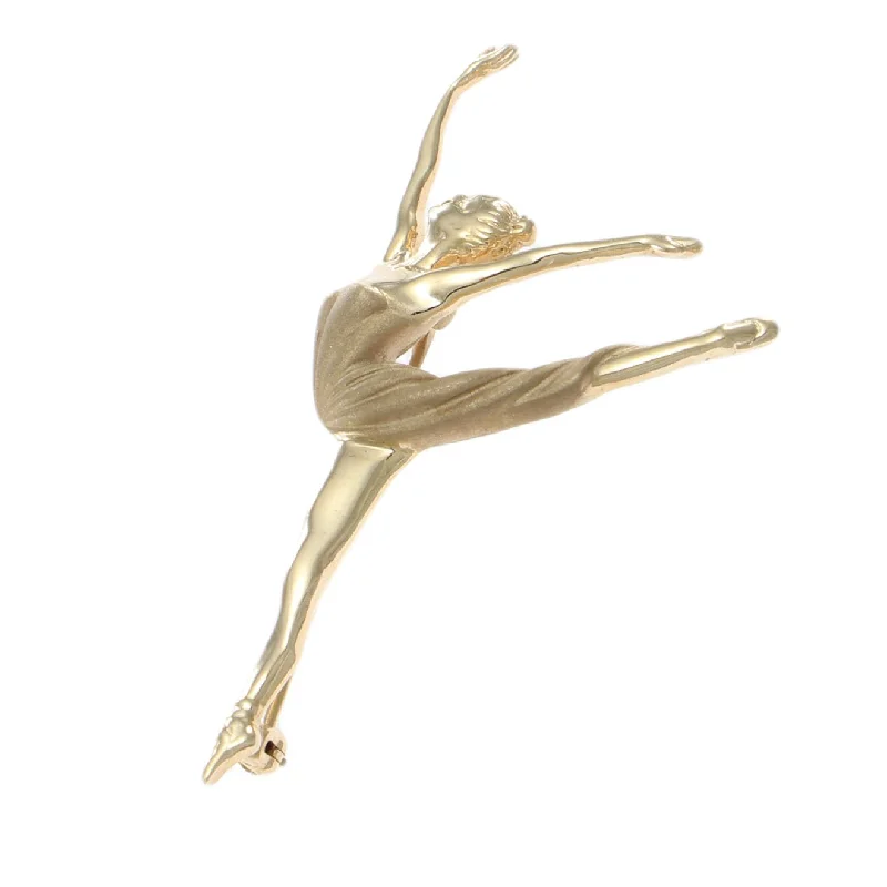 Brooches and pins with pave stones for dazzle -Ballerina Grand Jete Brooch Pin Solid 14k Yellow Gold Girl Dancer 4.9g