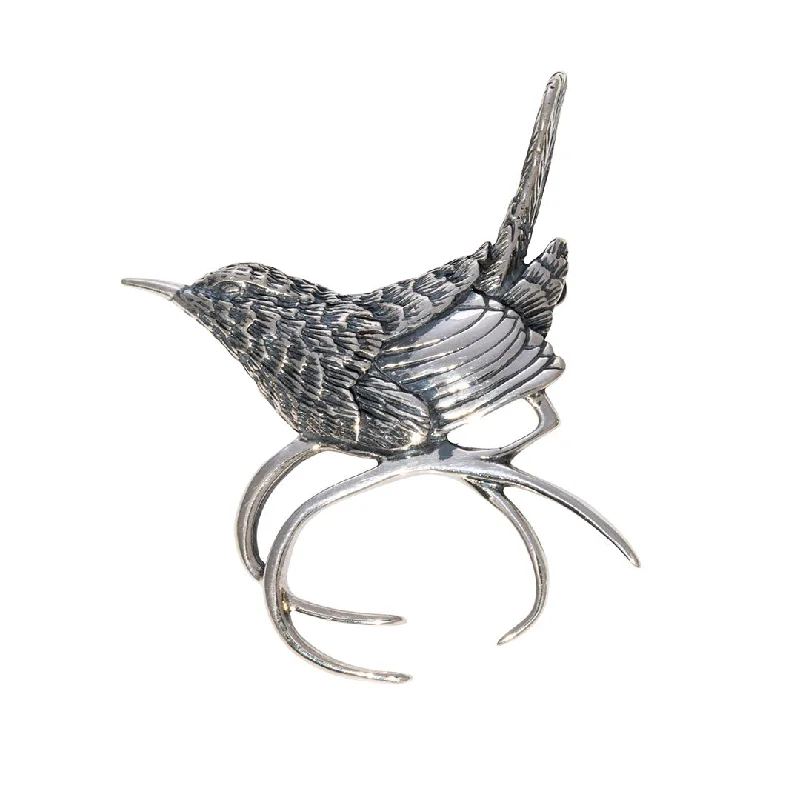 Sculpted brooches and pins with carved stone details -Grainger McKoy Sterling Silver Carolina Wren Pin/Pendant